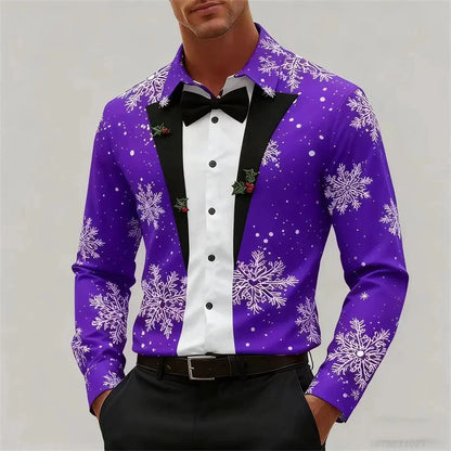 Velina Moda | Men's Shirt - Stylish Look with Snowflakes & Bow Detail