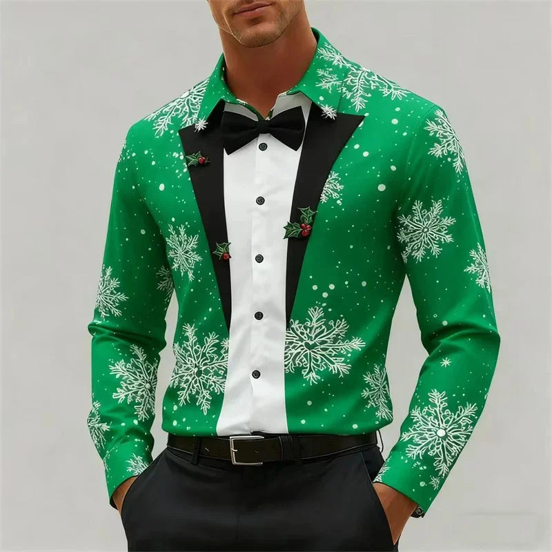 Velina Moda | Men's Shirt - Stylish Look with Snowflakes & Bow Detail
