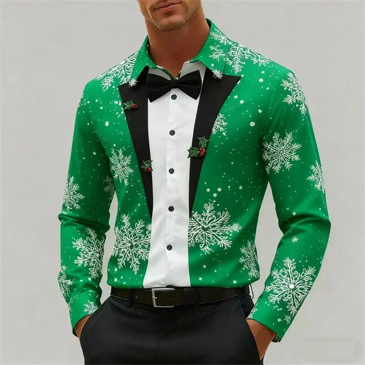 Velina Moda | Men's Shirt - Stylish Look with Snowflakes & Bow Detail
