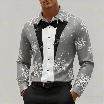 Velina Moda | Men's Shirt - Stylish Look with Snowflakes & Bow Detail