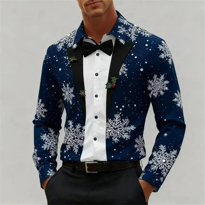 Velina Moda | Men's Shirt - Stylish Look with Snowflakes & Bow Detail