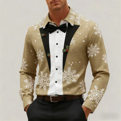 Velina Moda | Men's Shirt - Stylish Look with Snowflakes & Bow Detail