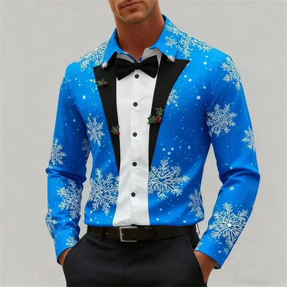 Velina Moda | Men's Shirt - Stylish Look with Snowflakes & Bow Detail