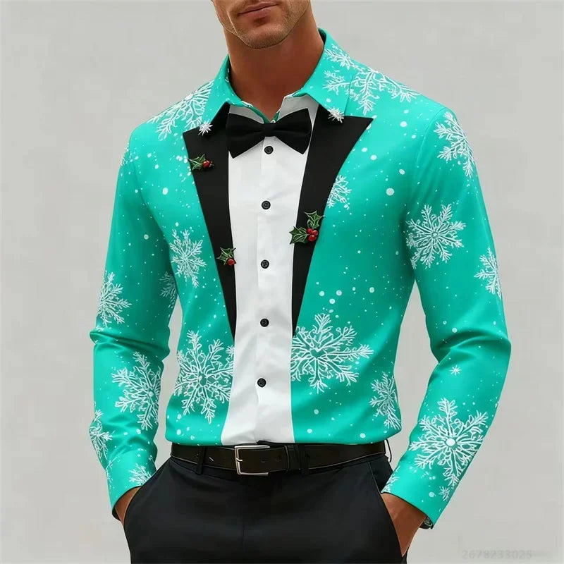 Velina Moda | Men's Shirt - Stylish Look with Snowflakes & Bow Detail