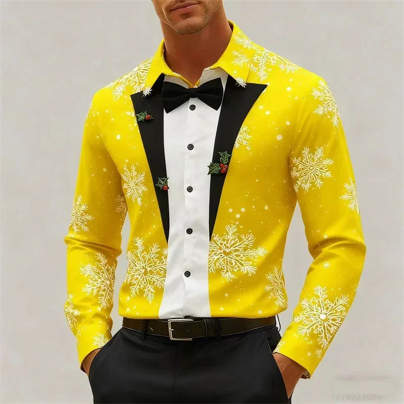 Velina Moda | Men's Shirt - Stylish Look with Snowflakes & Bow Detail