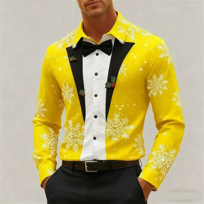 Velina Moda | Men's Shirt - Stylish Look with Snowflakes & Bow Detail