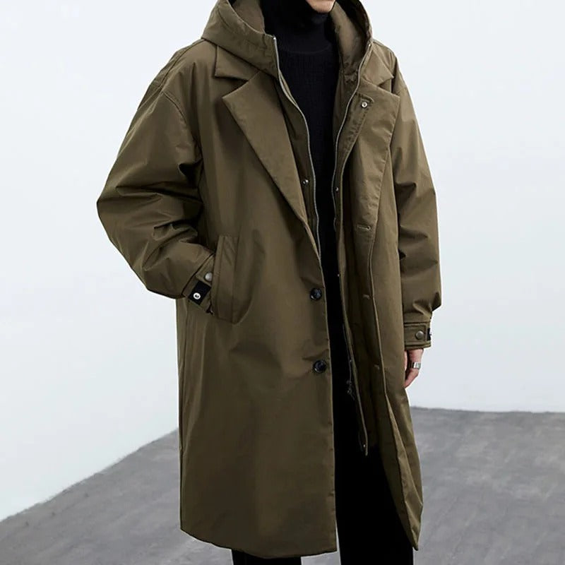 Velina Moda | Puffer Trench Coat with Hood Long Waterproof Jacket