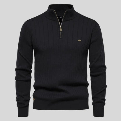 Velina Moda | Sweater - Half-Zipper Ribbed Structure Stand-Up Collar