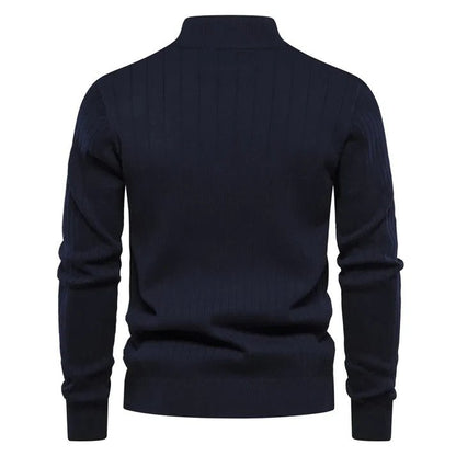 Velina Moda | Sweater - Half-Zipper Ribbed Structure Stand-Up Collar