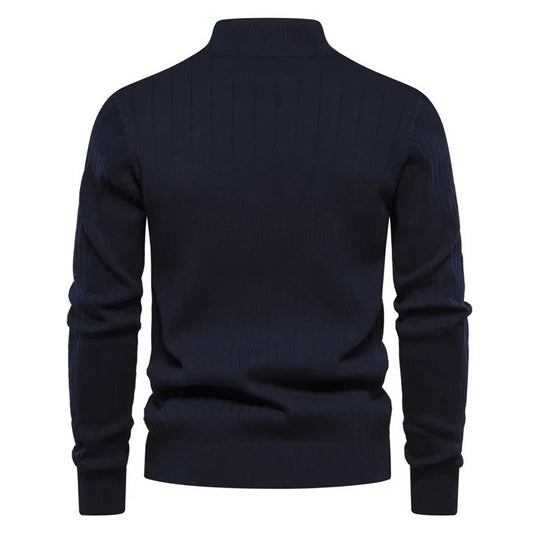 Velina Moda | Sweater - Half-Zipper Ribbed Structure Stand-Up Collar