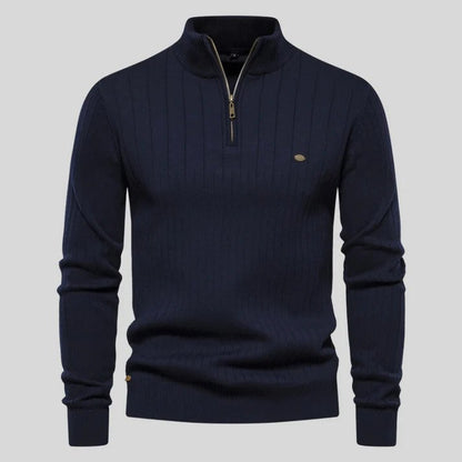 Velina Moda | Sweater - Half-Zipper Ribbed Structure Stand-Up Collar