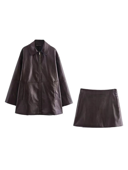Velina Moda | Long Coat & Short Skirt Cord Set