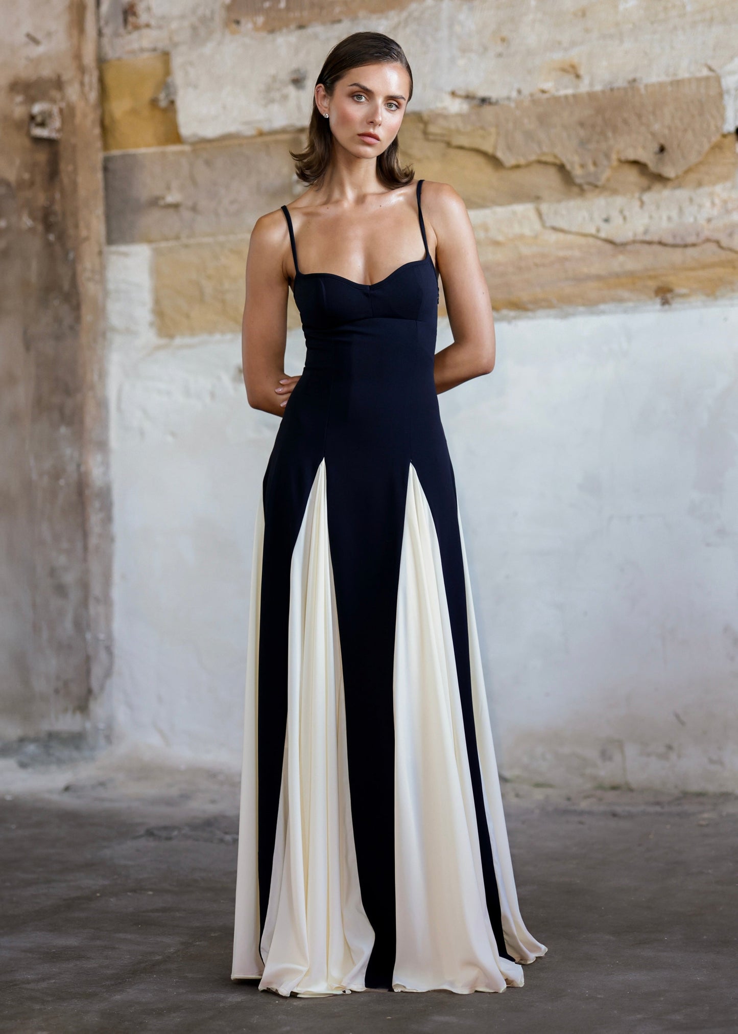 Spaghetti straps Block color maxi dress