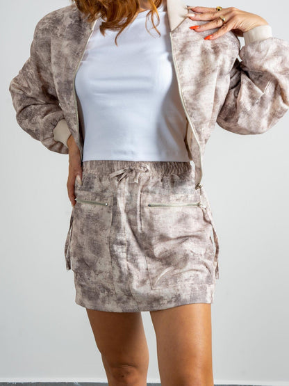 Velina Moda | Tie Dye Print Bomber Jacket & Skirt Coord Set