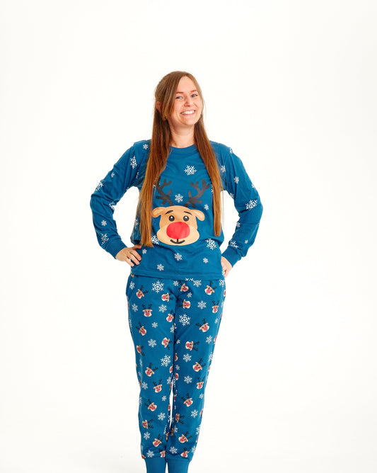 Velina Moda | Rudolf's Christmas Pajamas Blue Women's