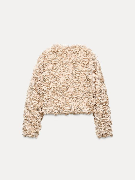 Velina Moda | Textured Cropped Jacket with Long Sleeves
