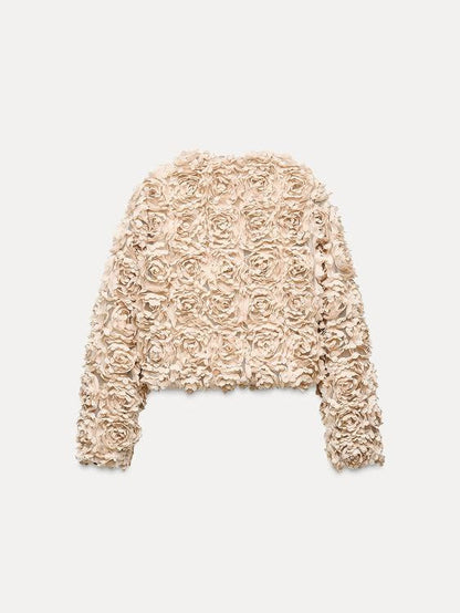 Velina Moda | Textured Cropped Jacket with Long Sleeves