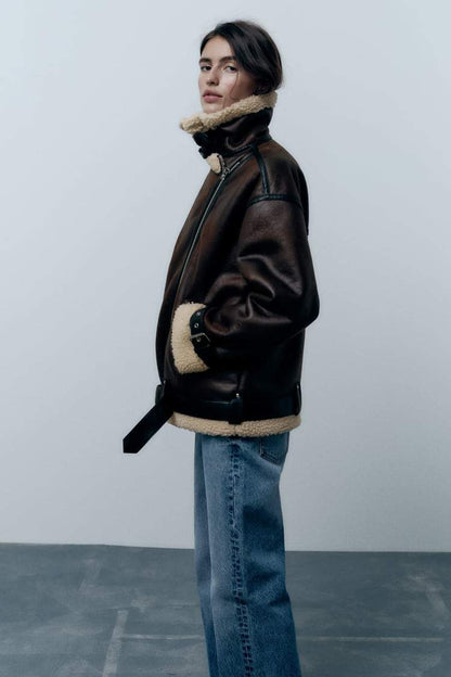 Velina Moda | Jacket with Lapel made of Synthetic Material