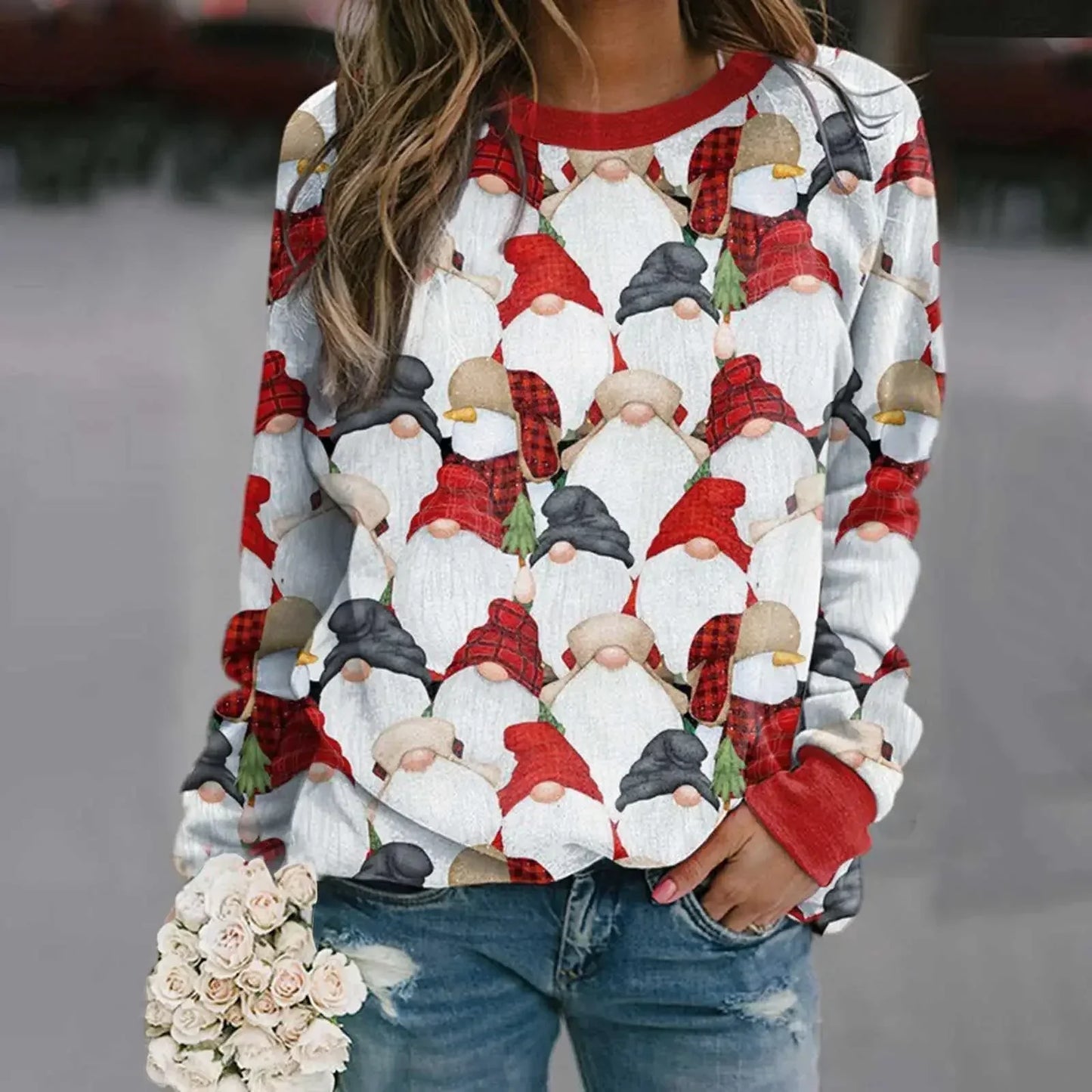 Velina Moda | Sweatshirt with Santa print - Comfortable 3D Christmas sweater for the holidays
