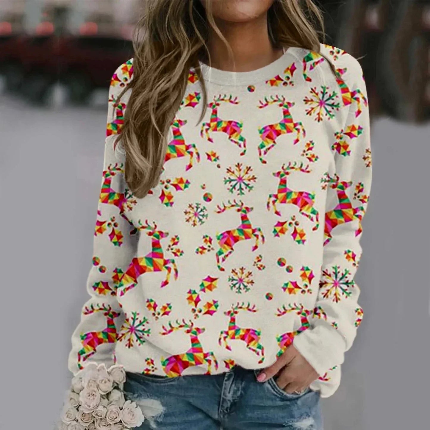 Velina Moda | Sweatshirt with Santa print - Comfortable 3D Christmas sweater for the holidays