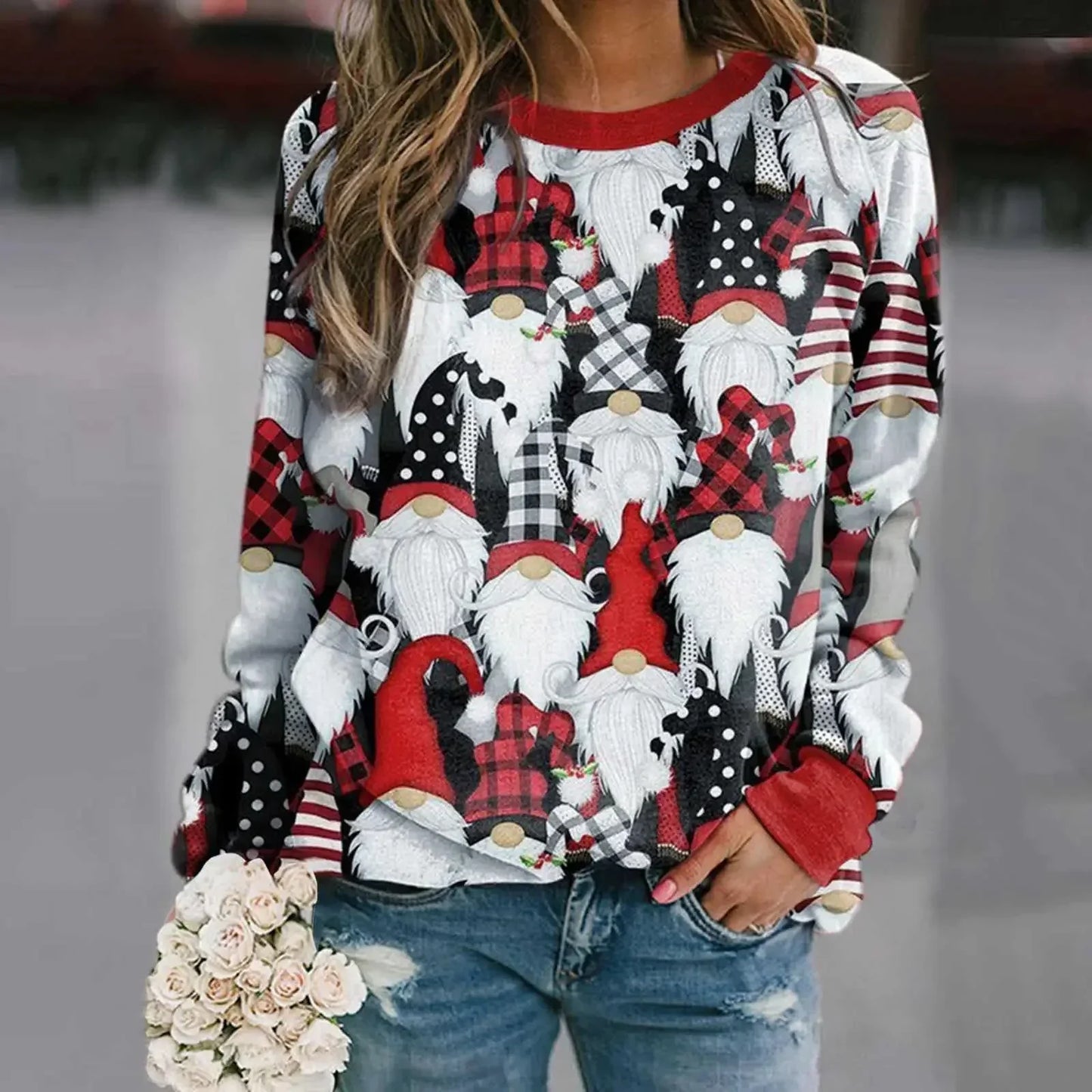 Velina Moda | Sweatshirt with Santa print - Comfortable 3D Christmas sweater for the holidays