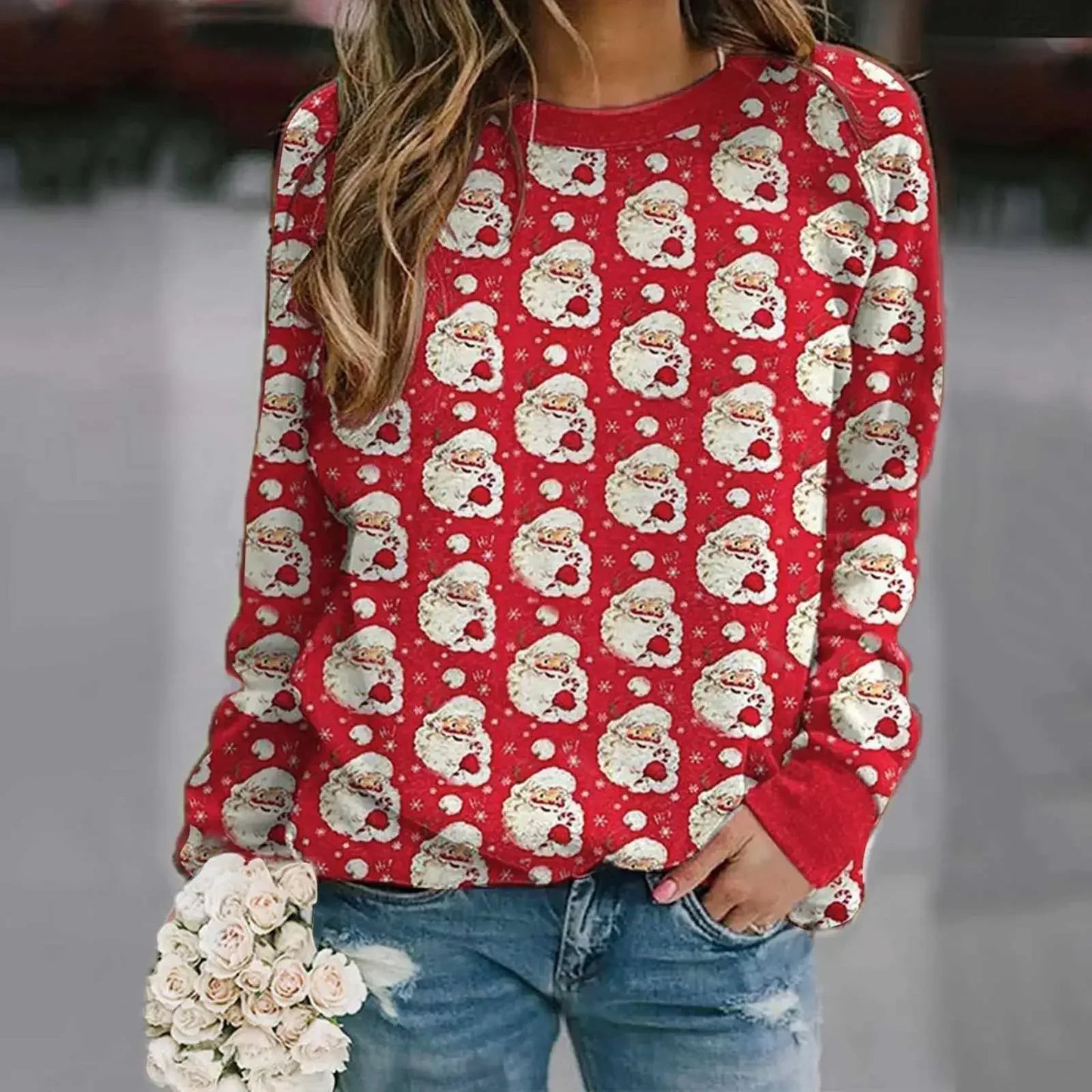 Velina Moda | Sweatshirt with Santa print - Comfortable 3D Christmas sweater for the holidays