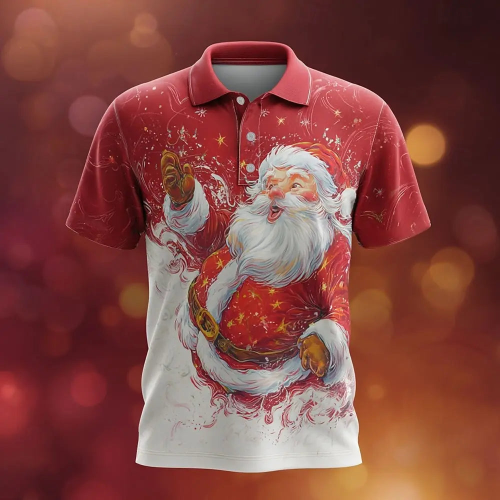 Velina Moda | Santa Polo for Men - Comfortable & Eye-Catching Shirt with Christmas Print