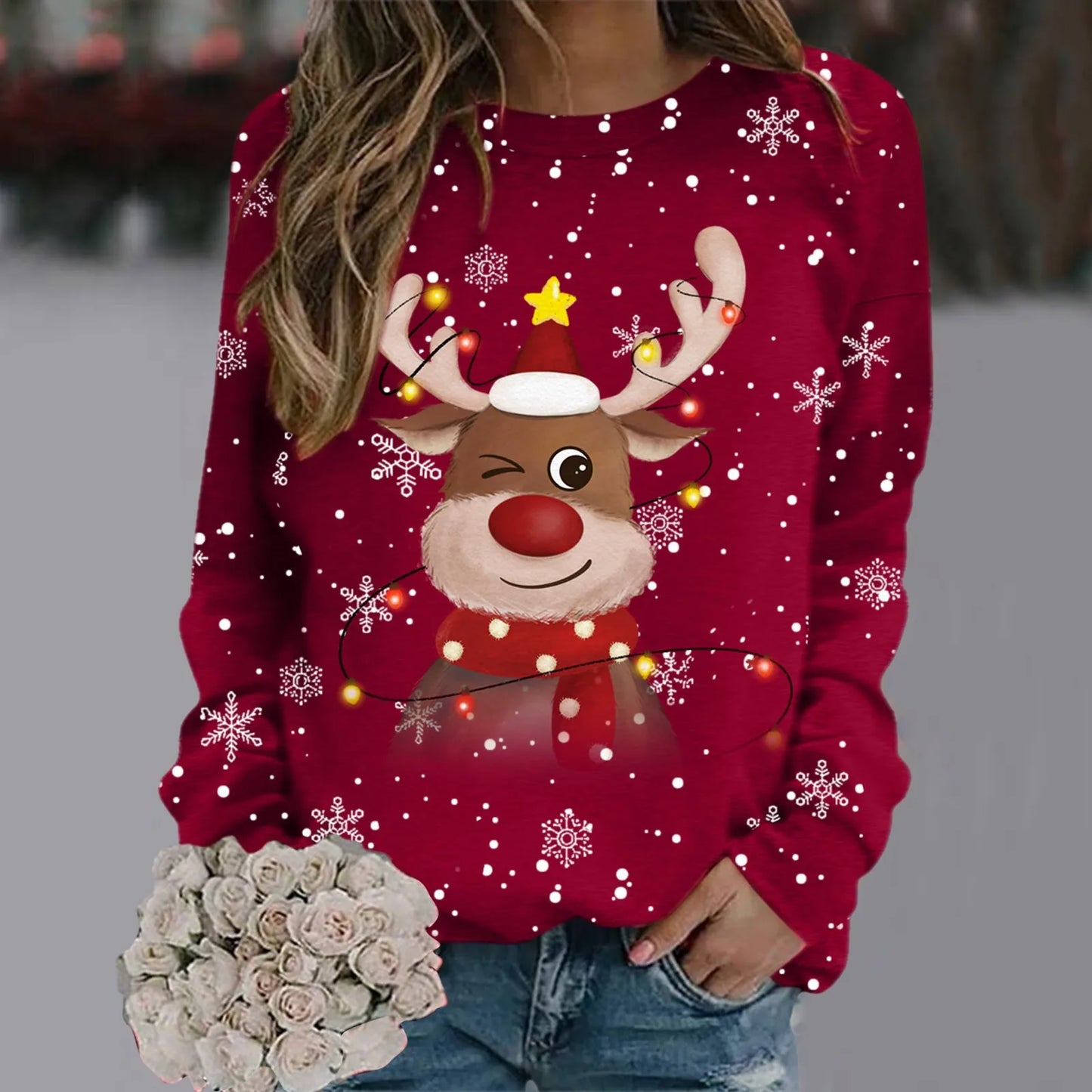 Velina Moda | Christmas Sweater for Women - Soft 3D Reindeer Design & Warm Comfort for the Holidays