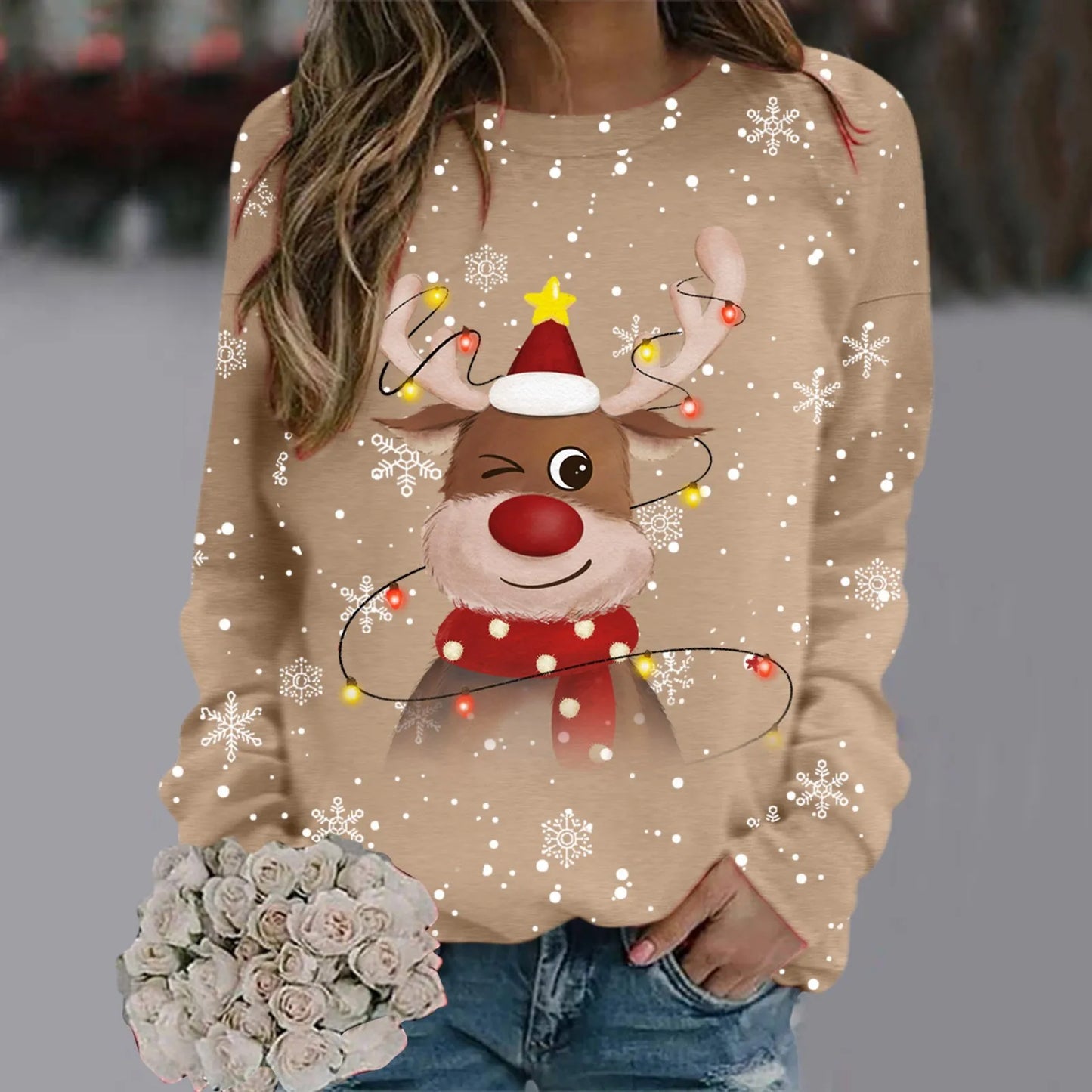 Velina Moda | Christmas Sweater for Women - Soft 3D Reindeer Design & Warm Comfort for the Holidays