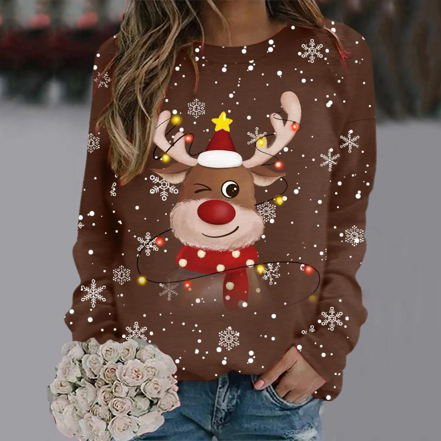 Velina Moda | Christmas Sweater for Women - Soft 3D Reindeer Design & Warm Comfort for the Holidays