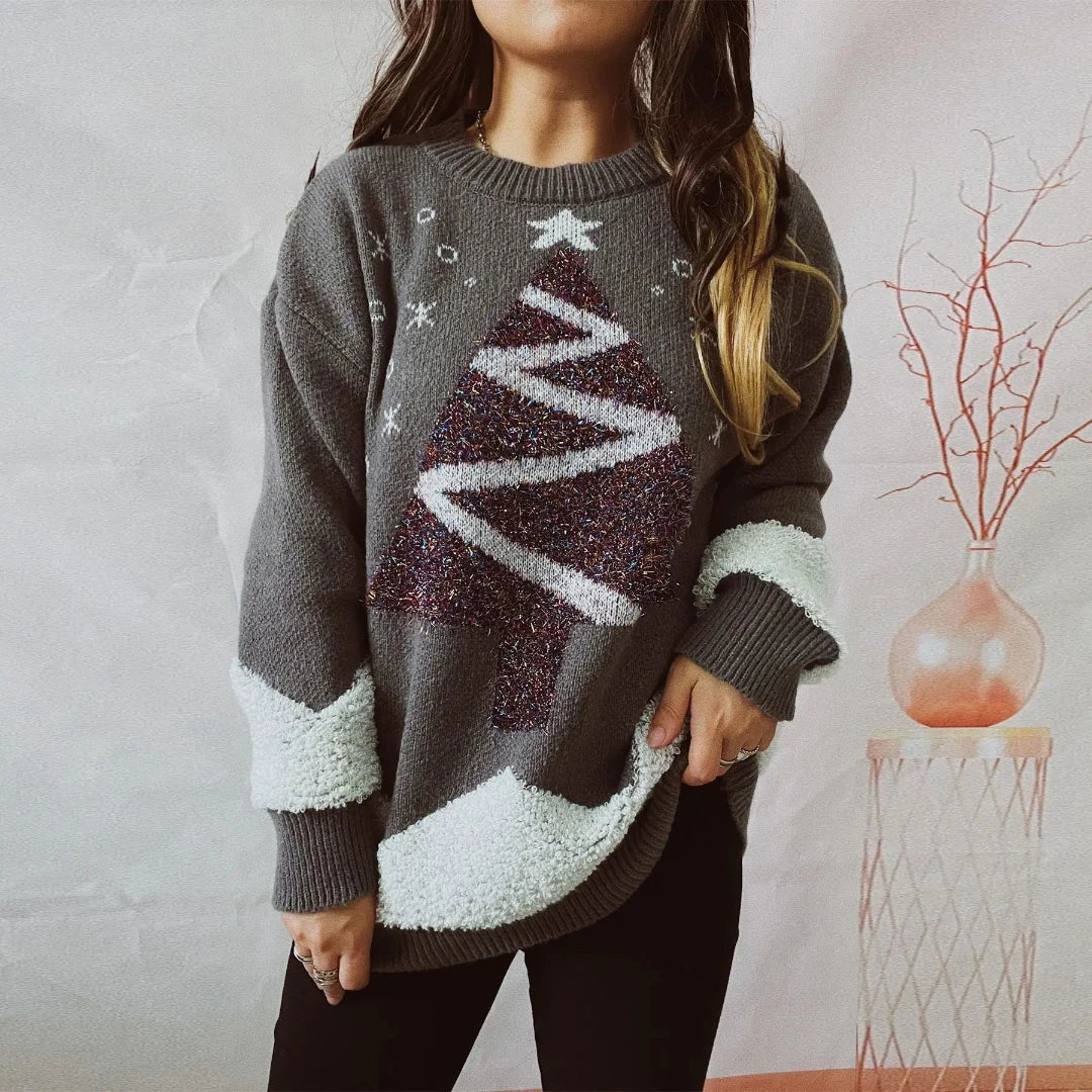 Velina Moda | Women's With Christmas Tree Loose Fit Winter Sweater