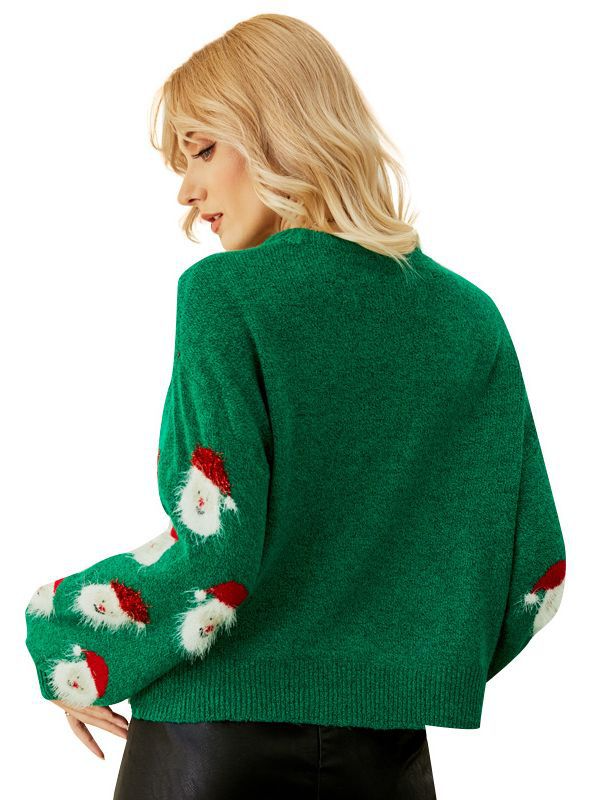 Velina Moda | Women Knitted Round Neck with Santa Claus Motif