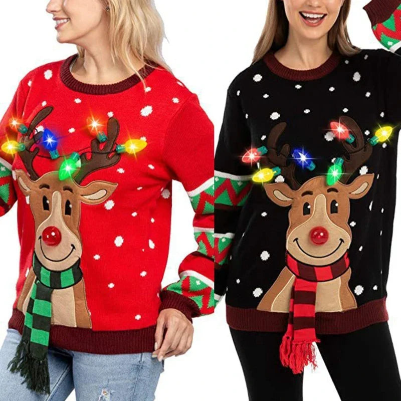 Velina Moda | Christmas sweater with LED lighting - Warm & Stylish women's sweater with reindeer pattern