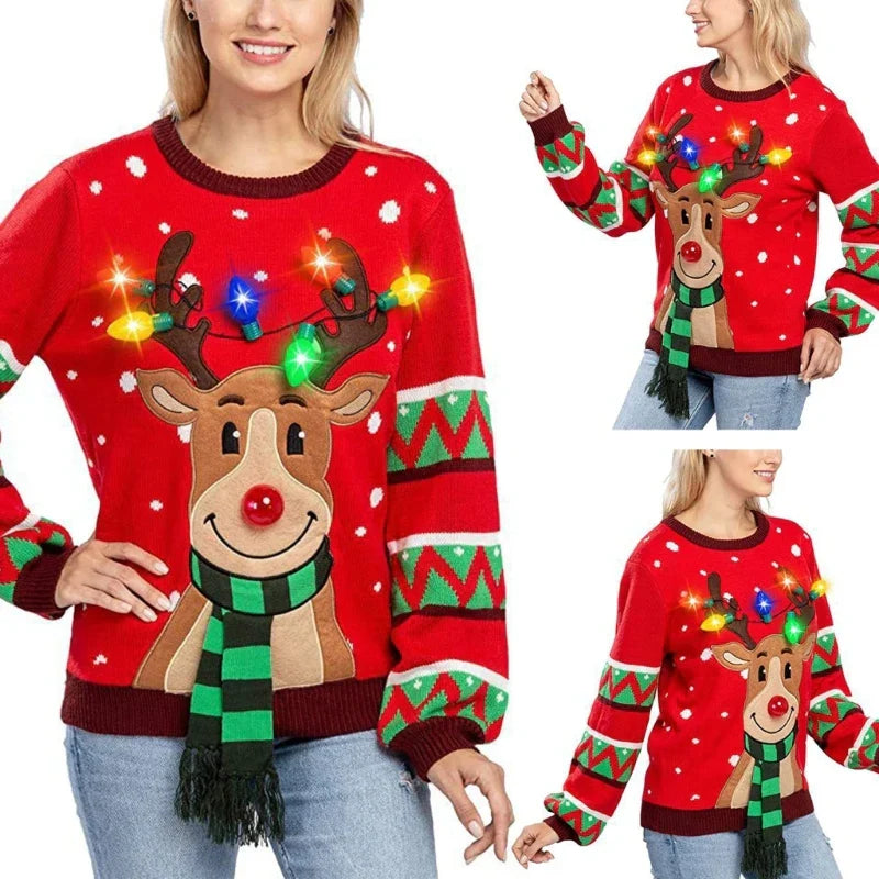 Velina Moda | Christmas sweater with LED lighting - Warm & Stylish women's sweater with reindeer pattern