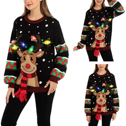 Velina Moda | Christmas sweater with LED lighting - Warm & Stylish women's sweater with reindeer pattern