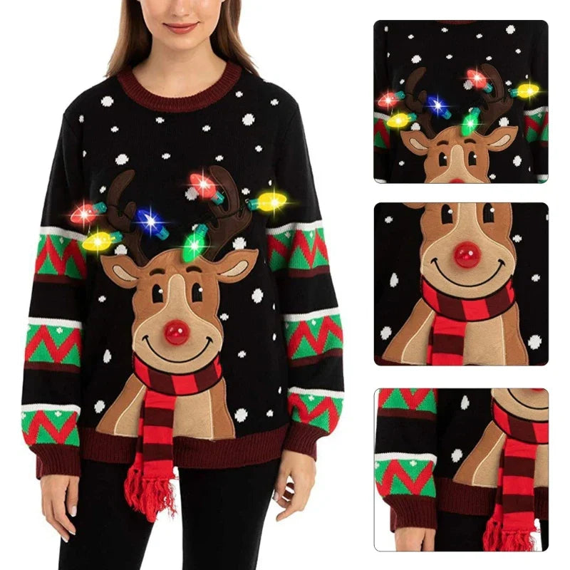 Velina Moda | Christmas sweater with LED lighting - Warm & Stylish women's sweater with reindeer pattern