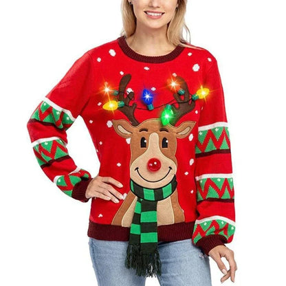 Velina Moda | Christmas sweater with LED lighting - Warm & Stylish women's sweater with reindeer pattern