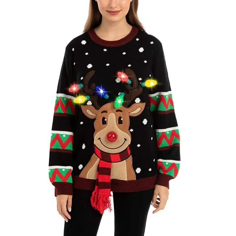 Velina Moda | Christmas sweater with LED lighting - Warm & Stylish women's sweater with reindeer pattern