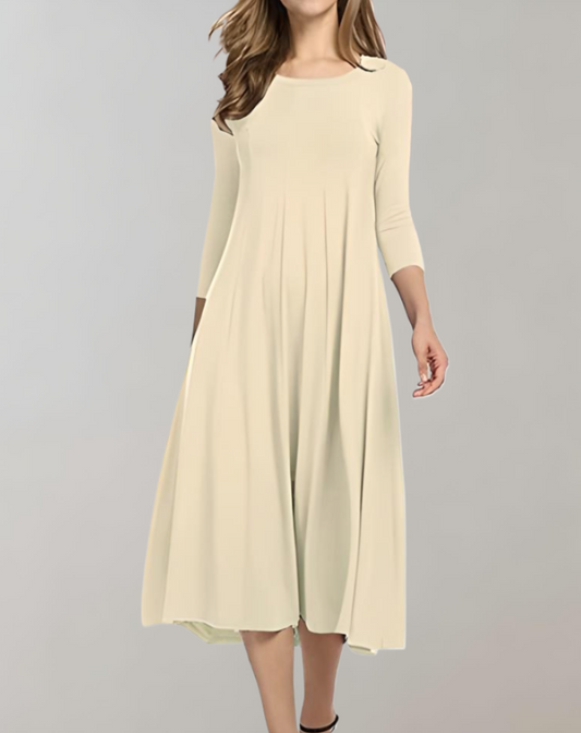 Swing dress with 3/4 sleeves and round neckline