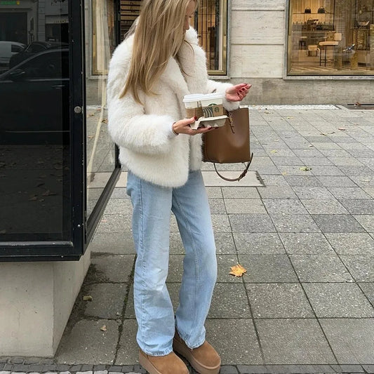 Velina Moda | Vintage - Women's Winter Jacket with Faux Fur and Lapel