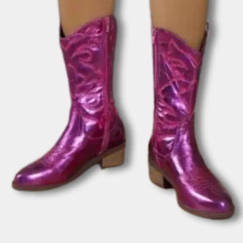 Nebula Shine – Metallic silver cowboy boots
