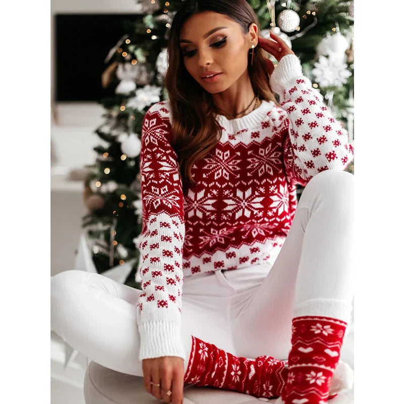 Velina Moda | Knit sweater for women - Warm & trendy sweater for women with snowflake design