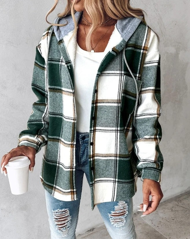Velina Moda | Women Check Jacket with Hood