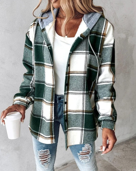 Velina Moda | Women Check Jacket with Hood