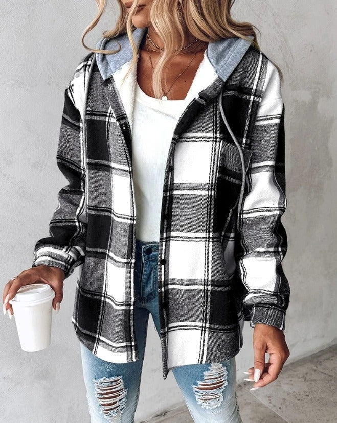 Velina Moda | Women Check Jacket with Hood