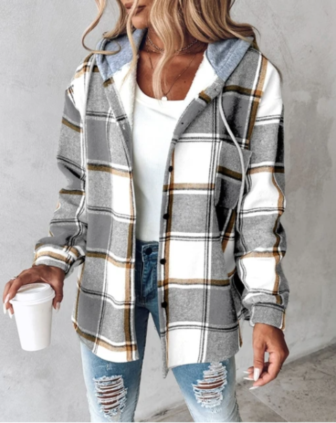 Velina Moda | Women Check Jacket with Hood