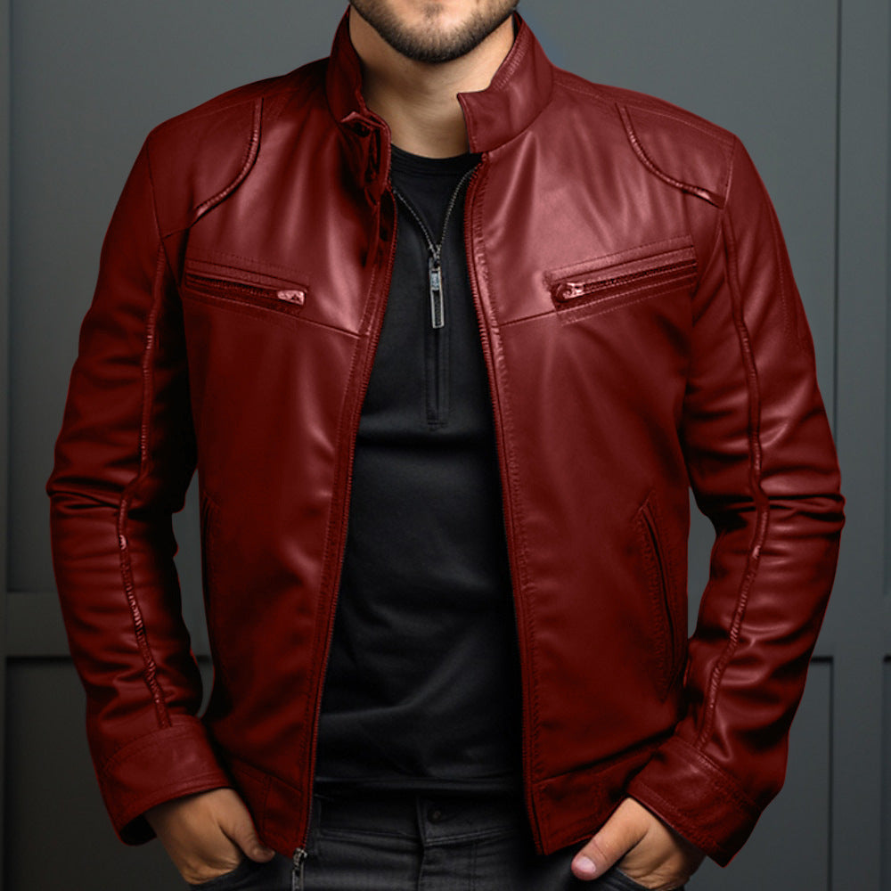 Dante – Red faux leather biker jacket
