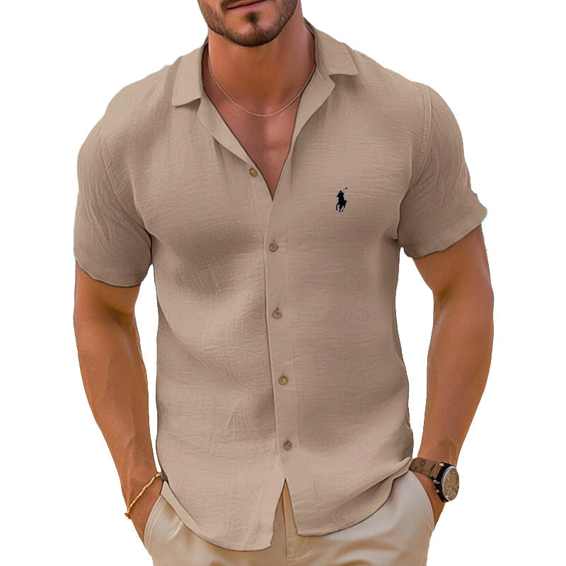 Men's Short Sleeve Shirt Made of Lightweight Linen Blend Velina Moda