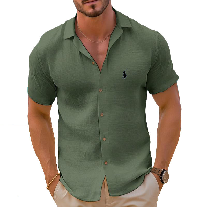 Men's Short Sleeve Shirt Made of Lightweight Linen Blend Velina Moda