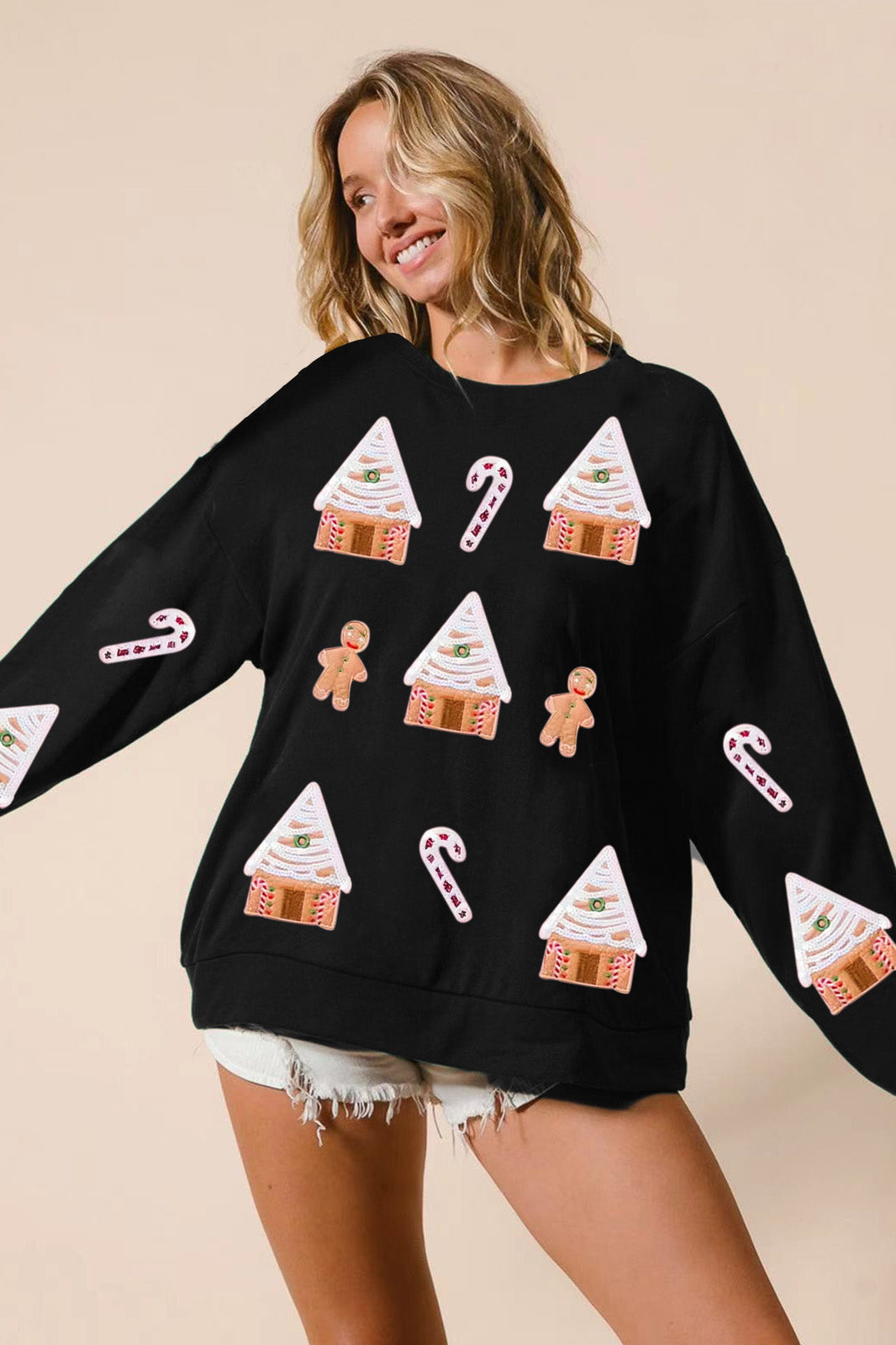 Velina Moda | Sequin Gingerbread Man Christmas Top